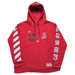 RGSTR "TOKYO STREET ART" Hoodie Graphic Streetwear Mens M Red Double-sided Y2K